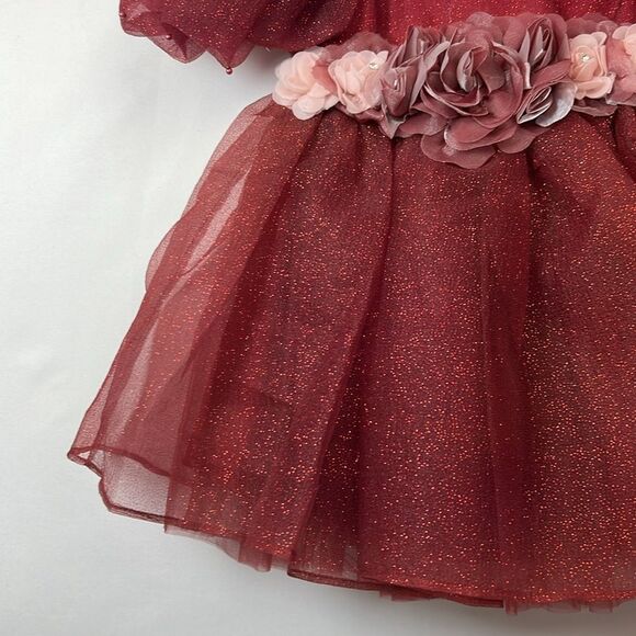 Pink Girls Couture Burgundy Glitter floral embellished Holiday Party Dress NWT 3 - Picture 4 of 15